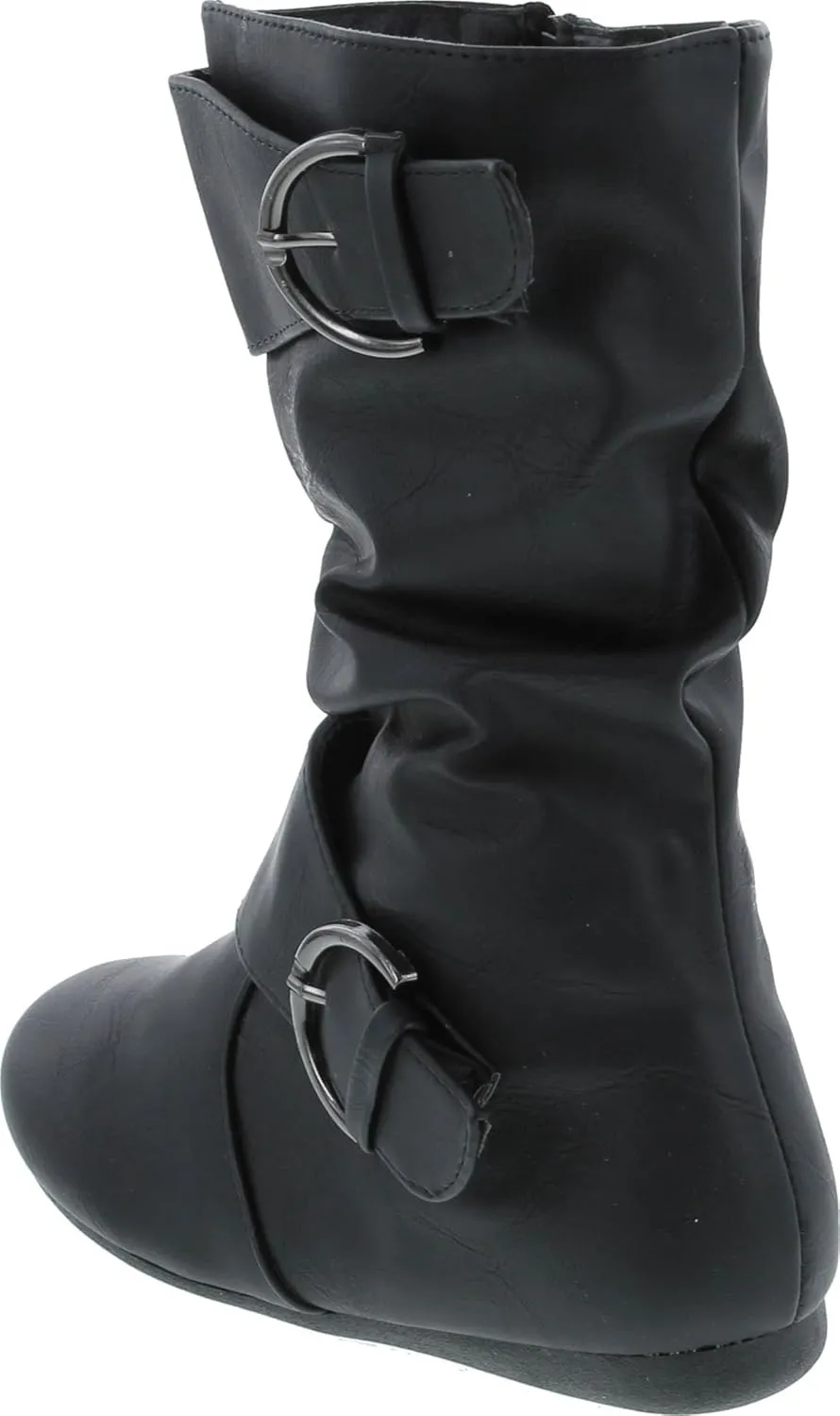 Link Klein-80K Girl's Kid's Cute Faux Leather Two Buckle Zipper Flat Heel Mid Calf Boot Shoes