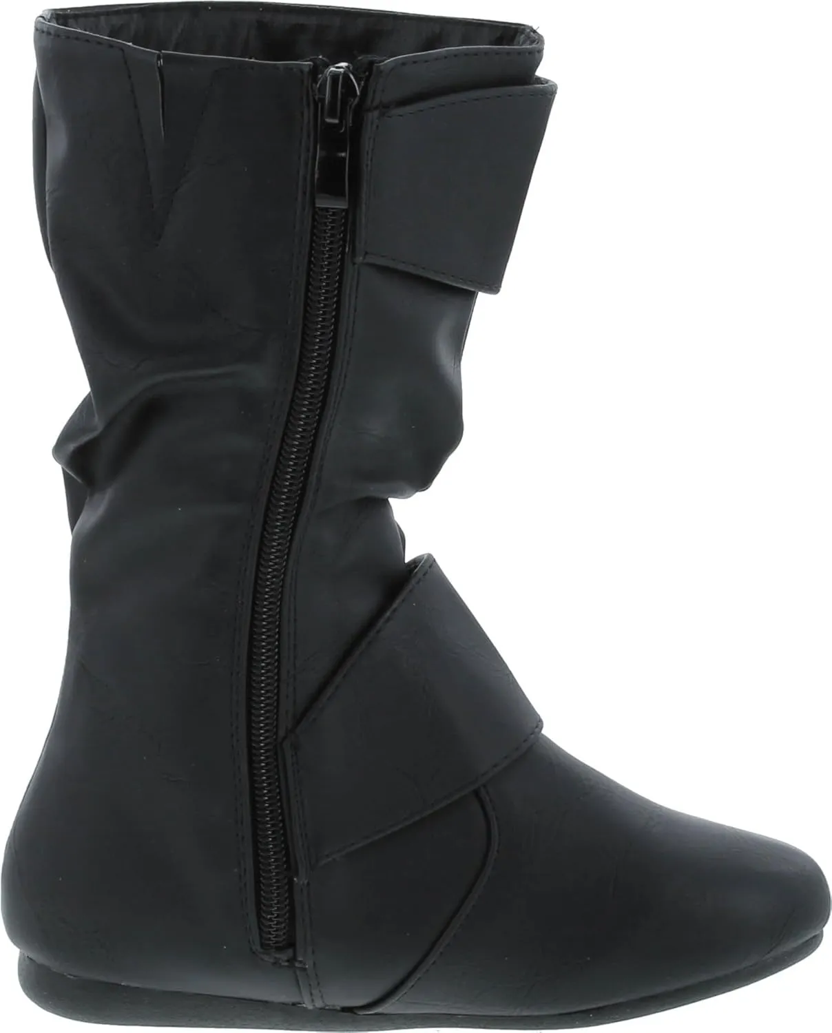 Link Klein-80K Girl's Kid's Cute Faux Leather Two Buckle Zipper Flat Heel Mid Calf Boot Shoes