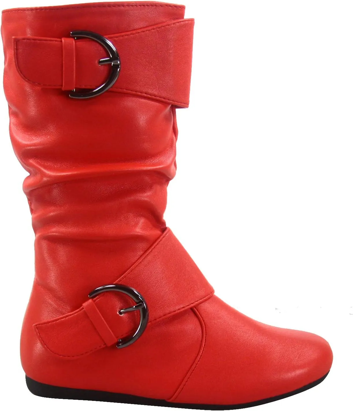 Link Klein-80K Girl's Kid's Cute Faux Leather Two Buckle Zipper Flat Heel Mid Calf Boot Shoes