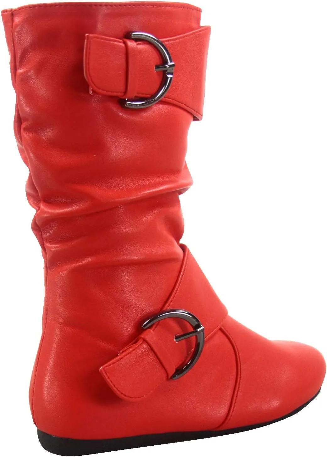 Link Klein-80K Girl's Kid's Cute Faux Leather Two Buckle Zipper Flat Heel Mid Calf Boot Shoes