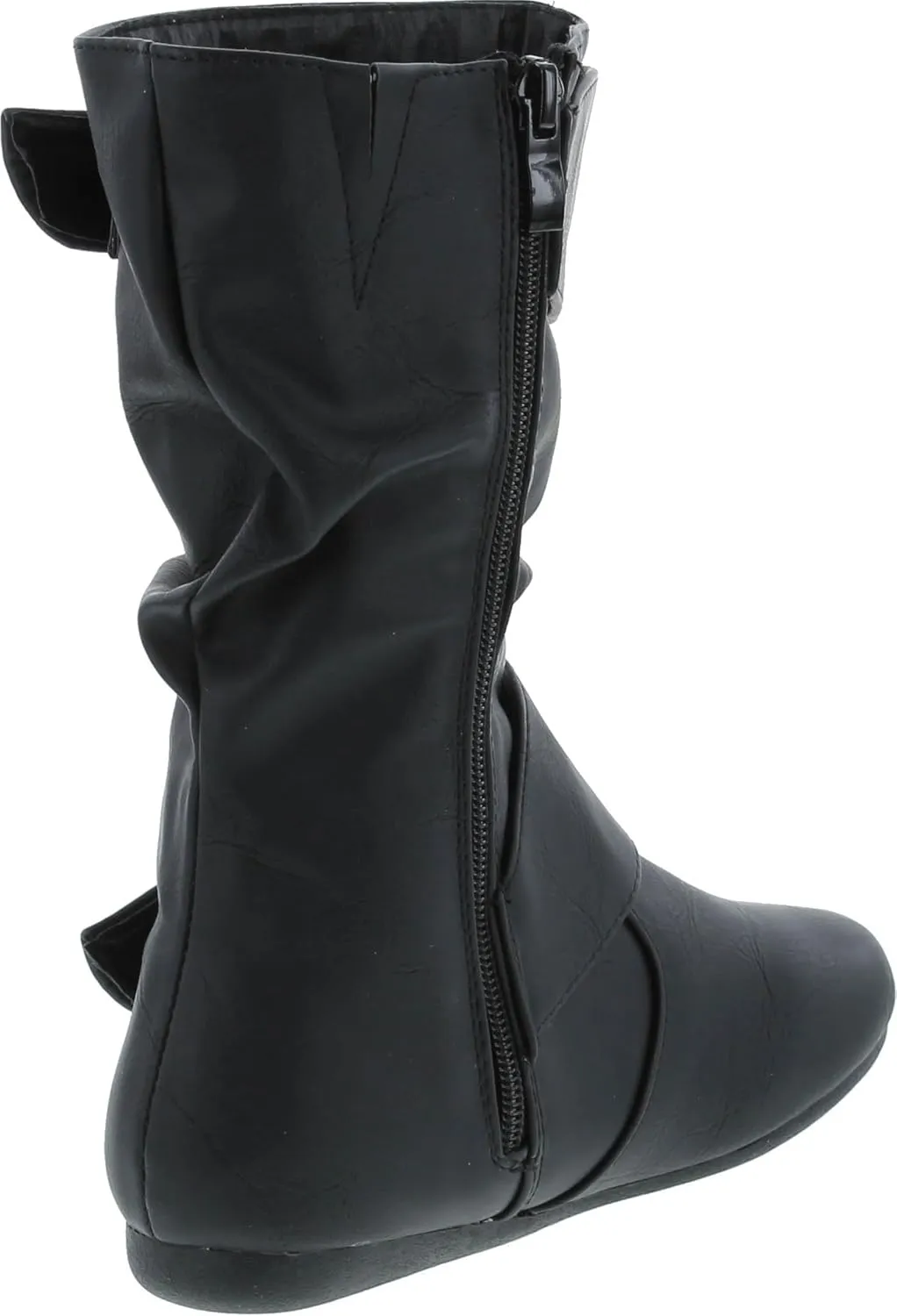 Link Klein-80K Girl's Kid's Cute Faux Leather Two Buckle Zipper Flat Heel Mid Calf Boot Shoes