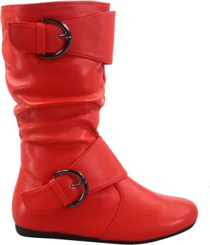 Link Klein-80K Girl's Kid's Cute Faux Leather Two Buckle Zipper Flat Heel Mid Calf Boot Shoes