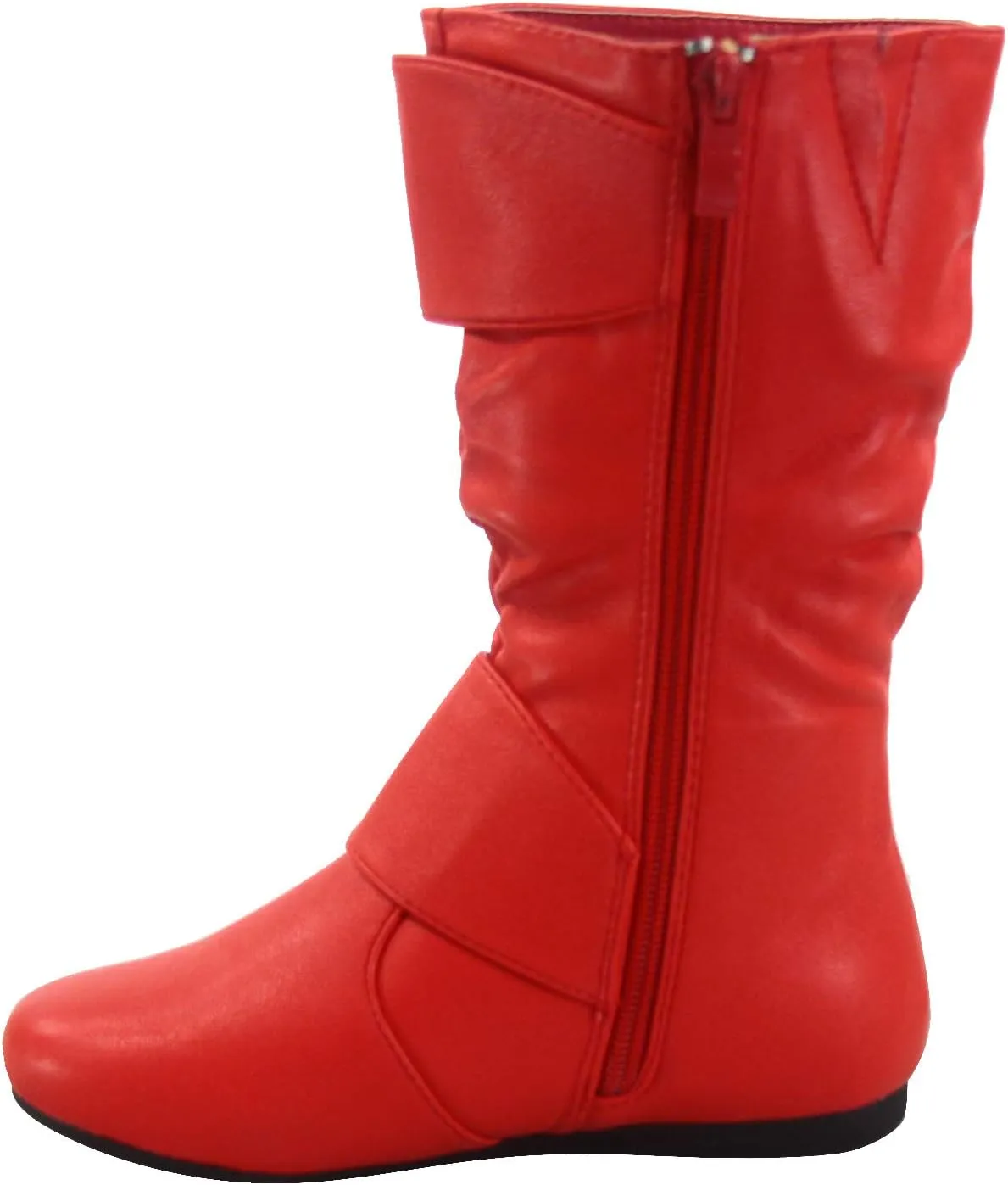 Link Klein-80K Girl's Kid's Cute Faux Leather Two Buckle Zipper Flat Heel Mid Calf Boot Shoes