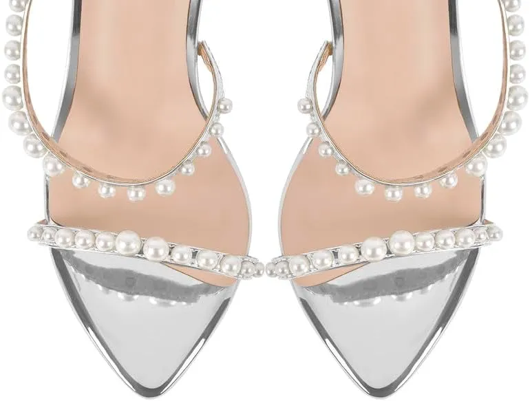 LISHAN Womens Pearl Stiletto High Heel Ankle Strap Buckle For Party Prom