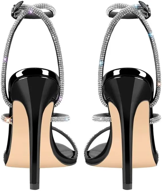 LISHAN Women's Rhinestones Studded Straps Ankle Buckle High Heels