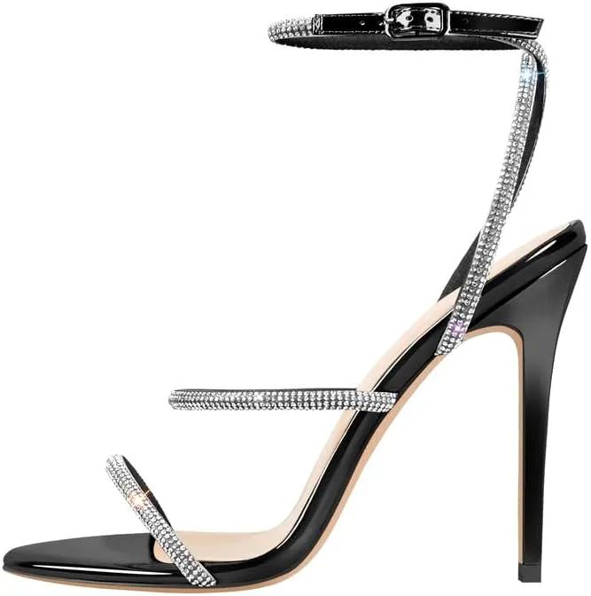 LISHAN Women's Rhinestones Studded Straps Ankle Buckle High Heels