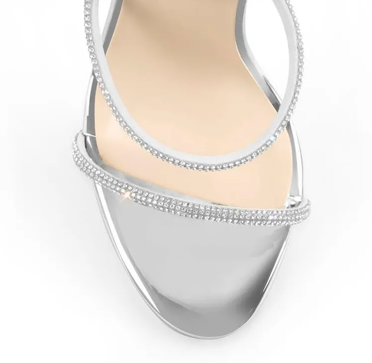 LISHAN Women's Rhinestones Studded Straps Ankle Buckle High Heels