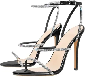 LISHAN Women's Rhinestones Studded Straps Ankle Buckle High Heels
