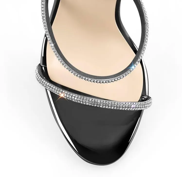 LISHAN Women's Rhinestones Studded Straps Ankle Buckle High Heels