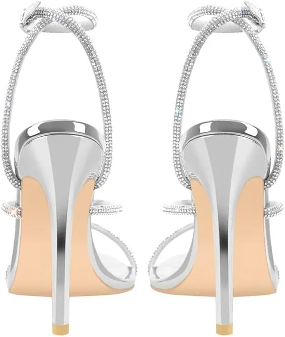 LISHAN Women's Rhinestones Studded Straps Ankle Buckle High Heels