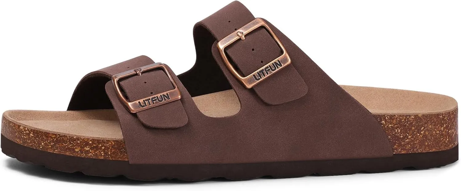 Litfun Women's Cork Footbed Sandal Summer Slip On Slide Sandals with Adjustable Buckle