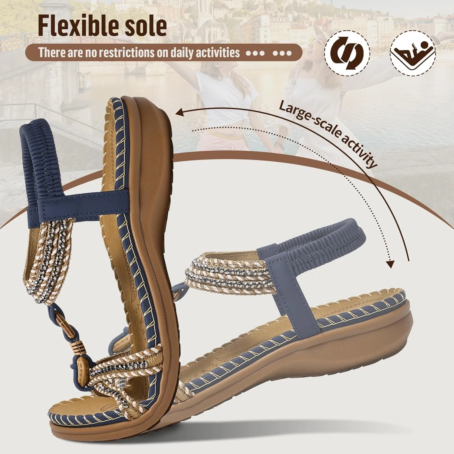 Littleplum Womens Sandals Arch Support Summer Flat Slides Ankle Elastic Walking Shoes Braided Beach Dressy Sandals for Women