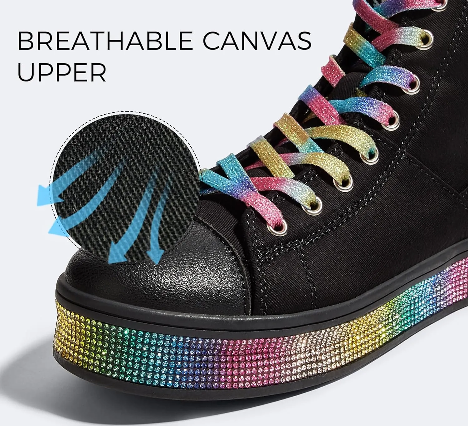 LUCKY STEP Women's High Top Canvas Sneakers Rhinestone Side Zipper Shoes Fashion Sneaker Casual Platform Ankle Boots Walking Canvas Shoes