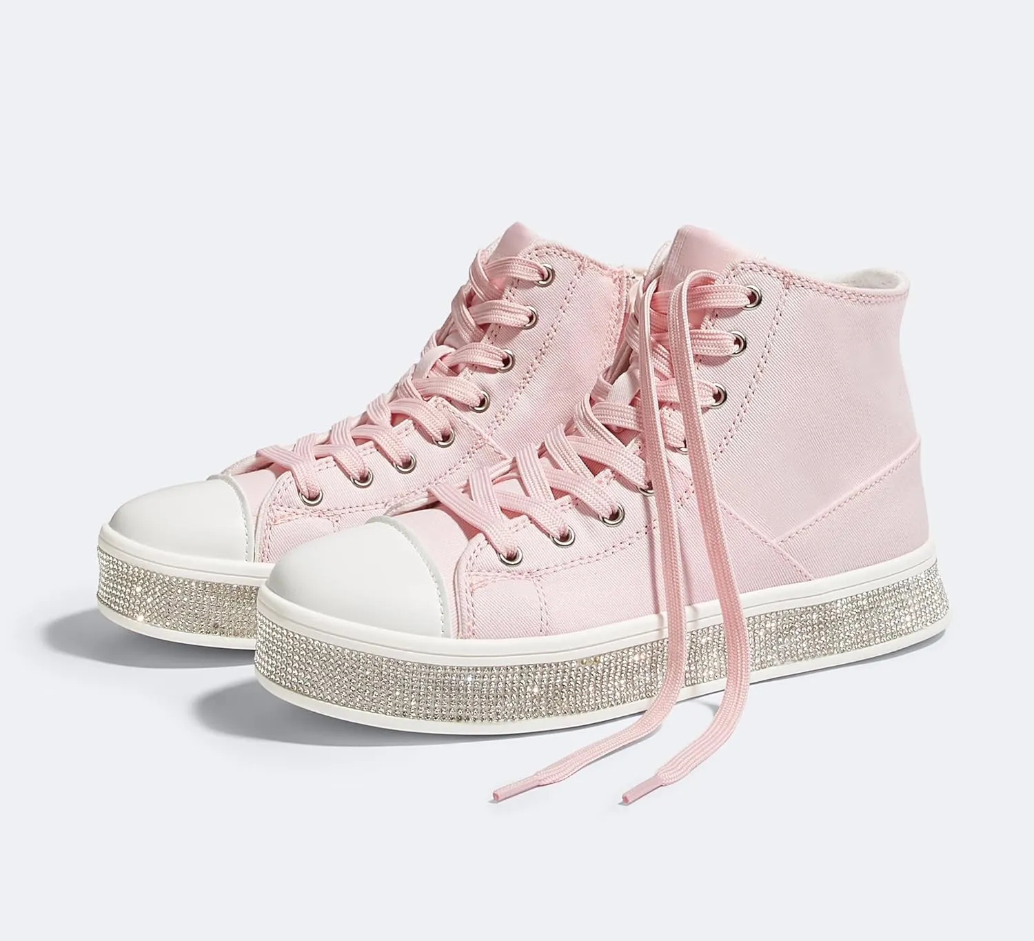 LUCKY STEP Women's High Top Canvas Sneakers Rhinestone Side Zipper Shoes Fashion Sneaker Casual Platform Ankle Boots Walking Canvas Shoes