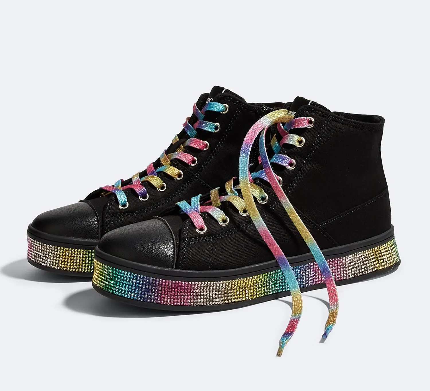 LUCKY STEP Women's High Top Canvas Sneakers Rhinestone Side Zipper Shoes Fashion Sneaker Casual Platform Ankle Boots Walking Canvas Shoes