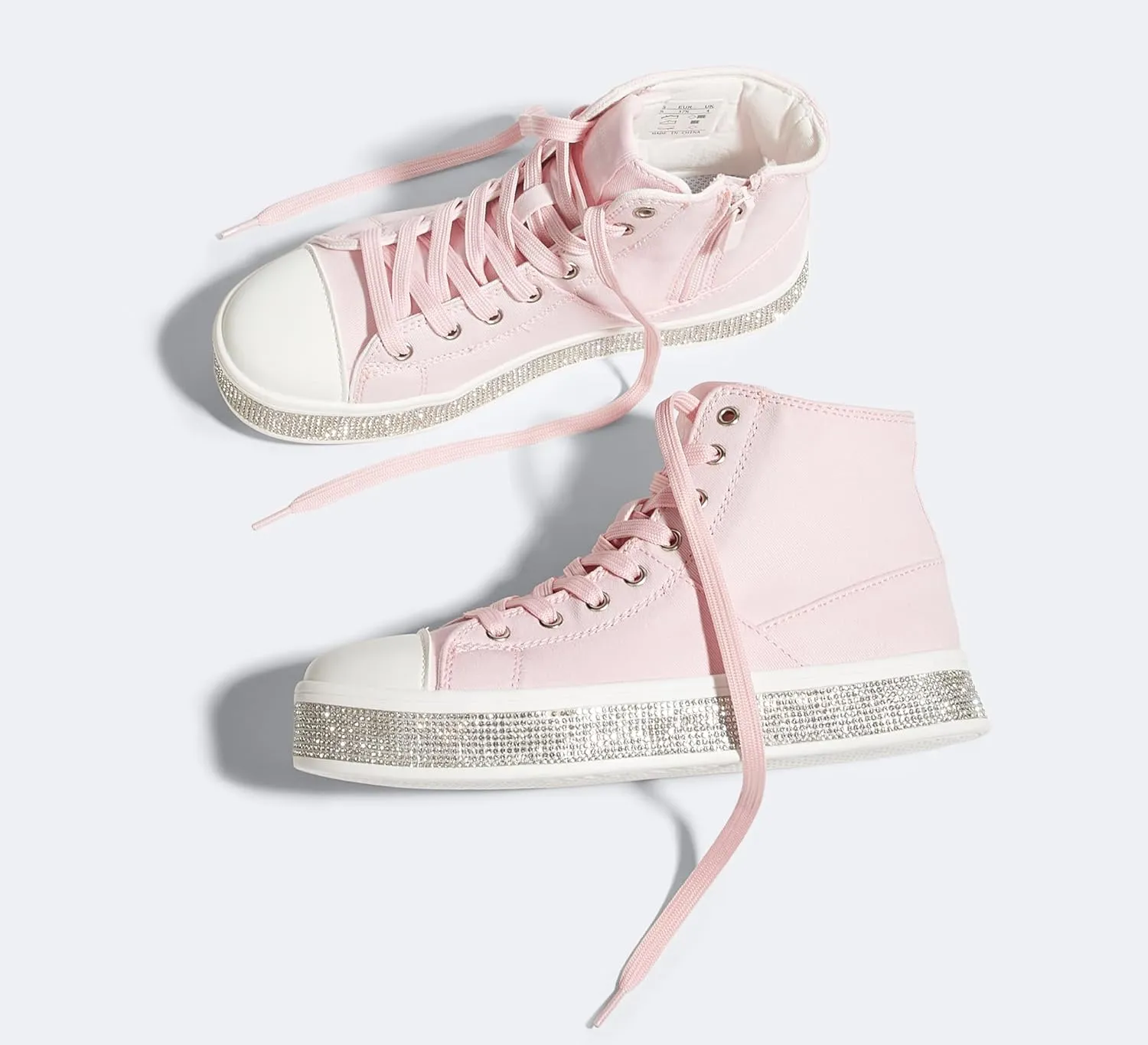 LUCKY STEP Women's High Top Canvas Sneakers Rhinestone Side Zipper Shoes Fashion Sneaker Casual Platform Ankle Boots Walking Canvas Shoes