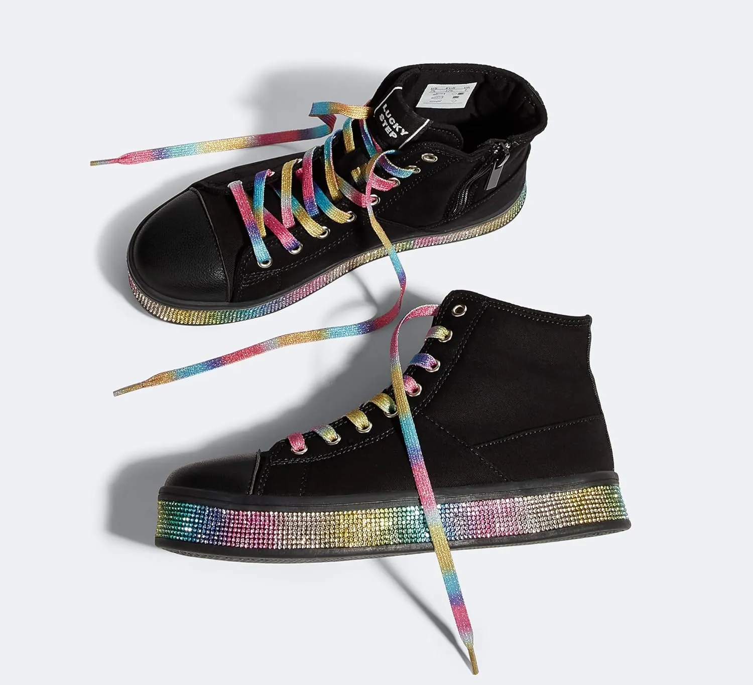 LUCKY STEP Women's High Top Canvas Sneakers Rhinestone Side Zipper Shoes Fashion Sneaker Casual Platform Ankle Boots Walking Canvas Shoes