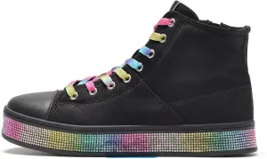 LUCKY STEP Women's High Top Canvas Sneakers Rhinestone Side Zipper Shoes Fashion Sneaker Casual Platform Ankle Boots Walking Canvas Shoes
