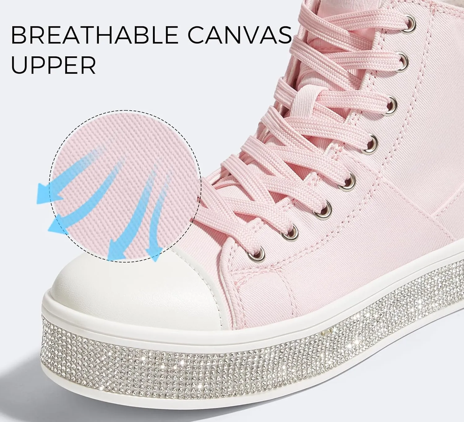 LUCKY STEP Women's High Top Canvas Sneakers Rhinestone Side Zipper Shoes Fashion Sneaker Casual Platform Ankle Boots Walking Canvas Shoes