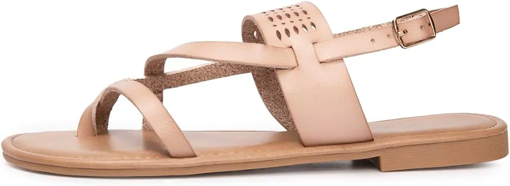 Luffymomo Womens Strappy Flat Sandals Leathe Gladiator Sandals Summer Casual Fisherman Thong