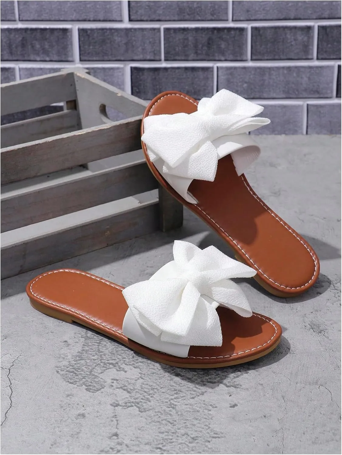MakeMeChic Women's Bow Sandals Summer Beach Cute Flats Slides Slippers