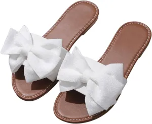 MakeMeChic Women's Bow Sandals Summer Beach Cute Flats Slides Slippers