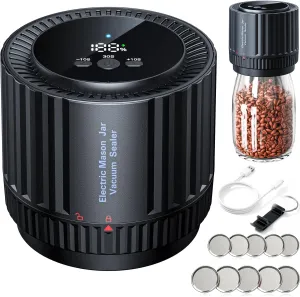 Mason Jar Vacuum Sealer, Electric Mason Jar Sealer Kit with 10 Lids, Compatible with Regular and Wide Mouth Mason Jars