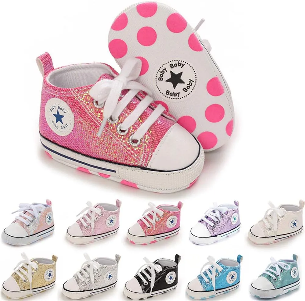 Meckior Baby Girls Boys Canvas Sneakers Soft Sole High-Top Ankle Infant First Walkers Crib Shoes