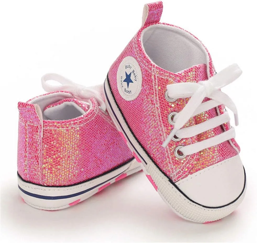 Meckior Baby Girls Boys Canvas Sneakers Soft Sole High-Top Ankle Infant First Walkers Crib Shoes