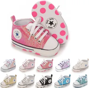 Meckior Baby Girls Boys Canvas Sneakers Soft Sole High-Top Ankle Infant First Walkers Crib Shoes