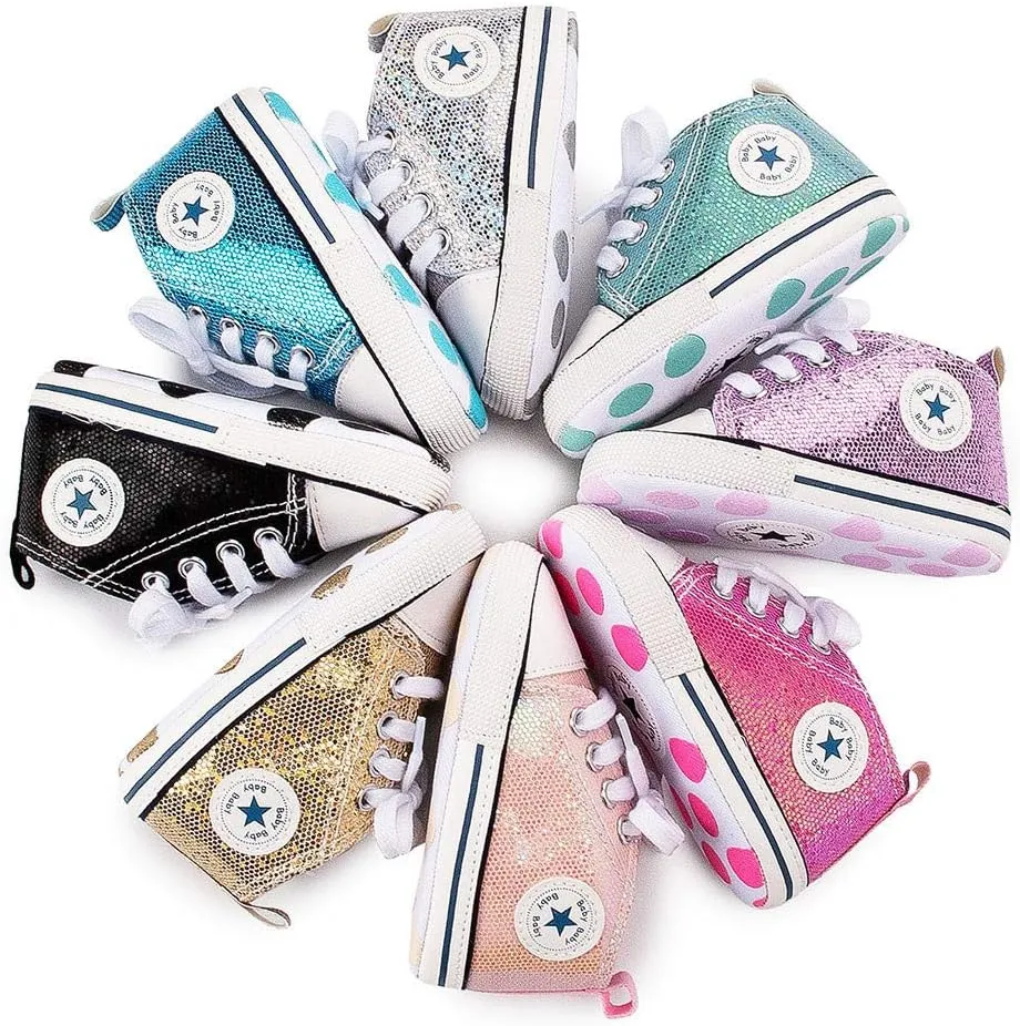 Meckior Baby Girls Boys Canvas Sneakers Soft Sole High-Top Ankle Infant First Walkers Crib Shoes