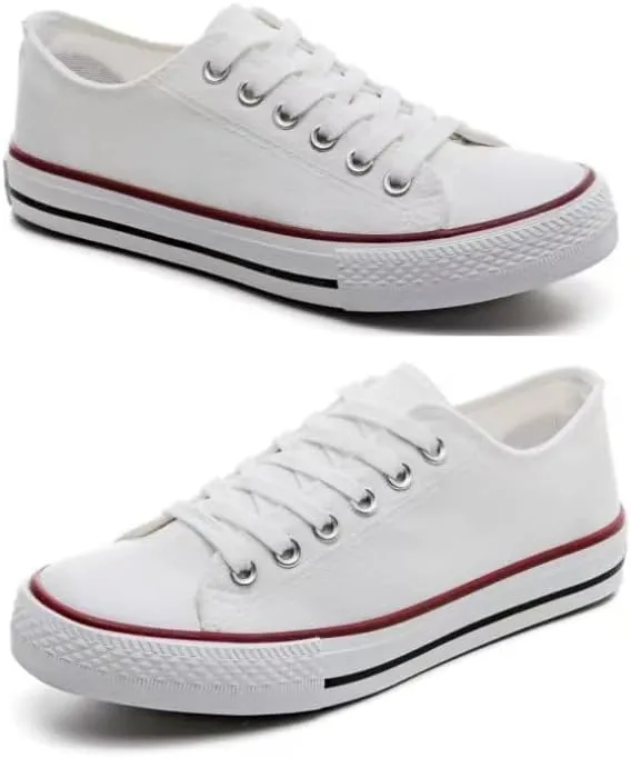 Men's and Women's Canvas Shoes Student Couple Low top Shoes Casual Large Size Vulcanized Plate Shoes (White and red, Big Kid, Women, 8, Numeric Range, US Footwear Size System, 9.5, Medium)