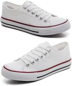 Men's and Women's Canvas Shoes Student Couple Low top Shoes Casual Large Size Vulcanized Plate Shoes (White and red, Big Kid, Women, 8, Numeric Range, US Footwear Size System, 9.5, Medium)