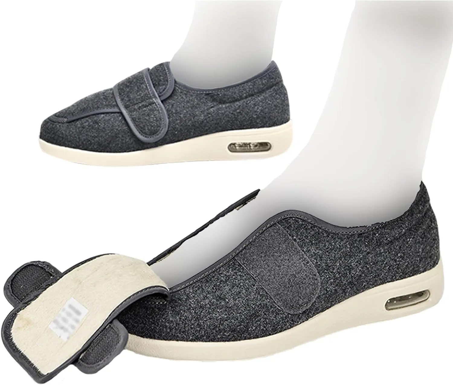 Mens Diabetic Walking Shoes Adjustable, Mens Warm Plush Shoes Comfortable Breathable Extra Wide Slippers Elderly Edema Shoes for Swollen Feet Orthopedic