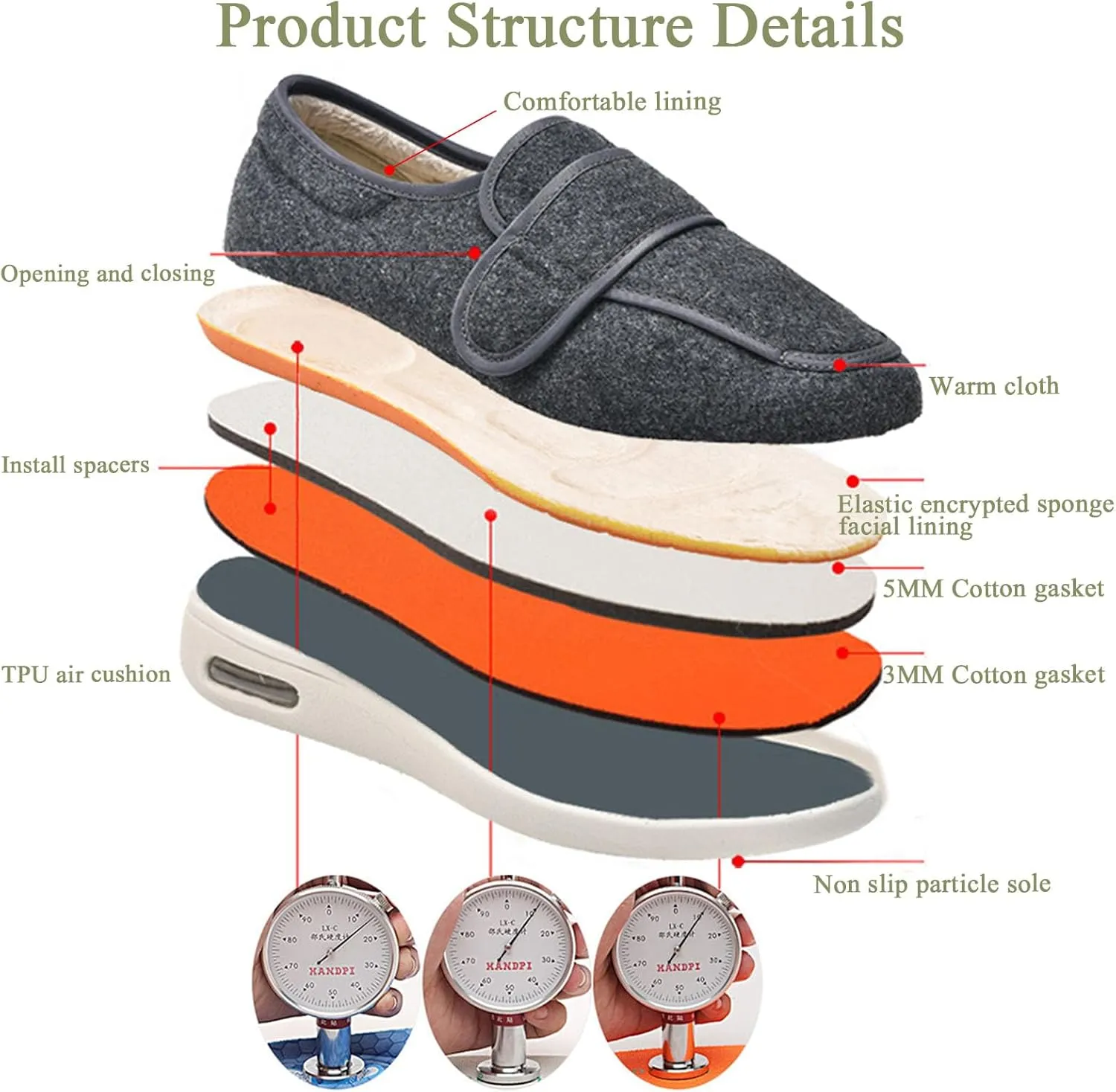 Mens Diabetic Walking Shoes Adjustable, Mens Warm Plush Shoes Comfortable Breathable Extra Wide Slippers Elderly Edema Shoes for Swollen Feet Orthopedic