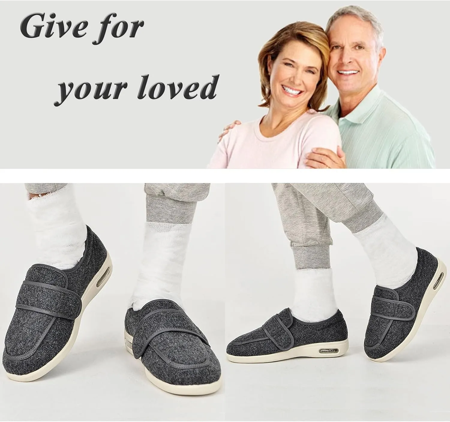 Mens Diabetic Walking Shoes Adjustable, Mens Warm Plush Shoes Comfortable Breathable Extra Wide Slippers Elderly Edema Shoes for Swollen Feet Orthopedic