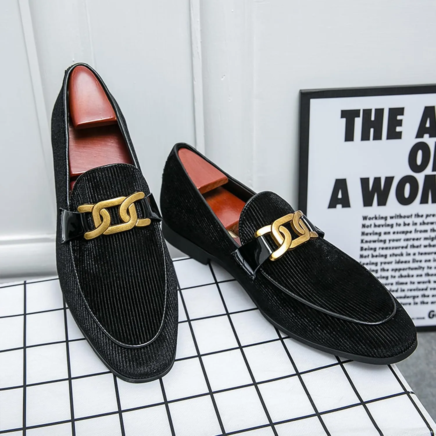 Mens Dress Shoes Velvet Loafers Double Monk Strap Vintage Fashion Slip-on Suede Loafers Non Slip Business Work Office Dress Shoes