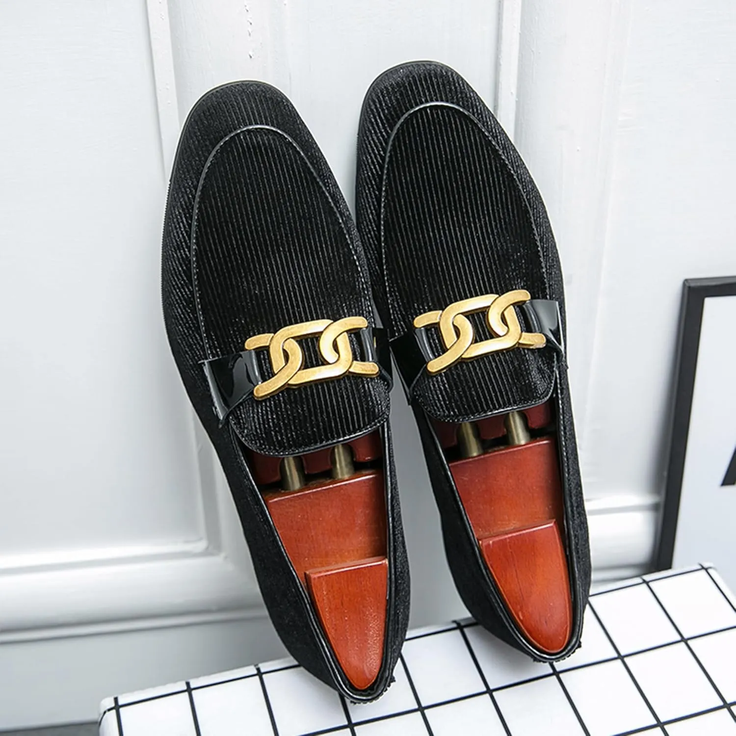 Mens Dress Shoes Velvet Loafers Double Monk Strap Vintage Fashion Slip-on Suede Loafers Non Slip Business Work Office Dress Shoes