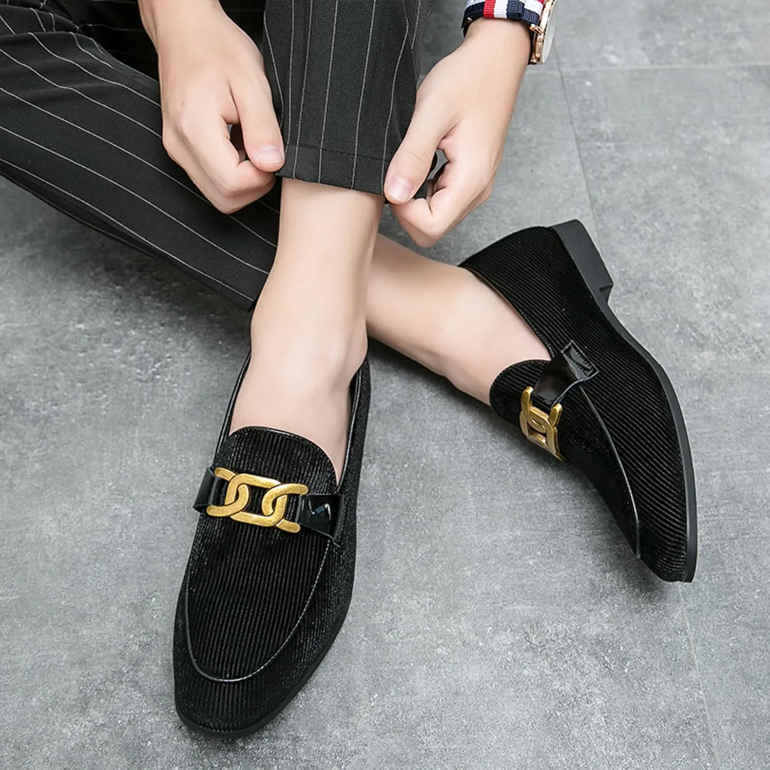Mens Dress Shoes Velvet Loafers Double Monk Strap Vintage Fashion Slip-on Suede Loafers Non Slip Business Work Office Dress Shoes