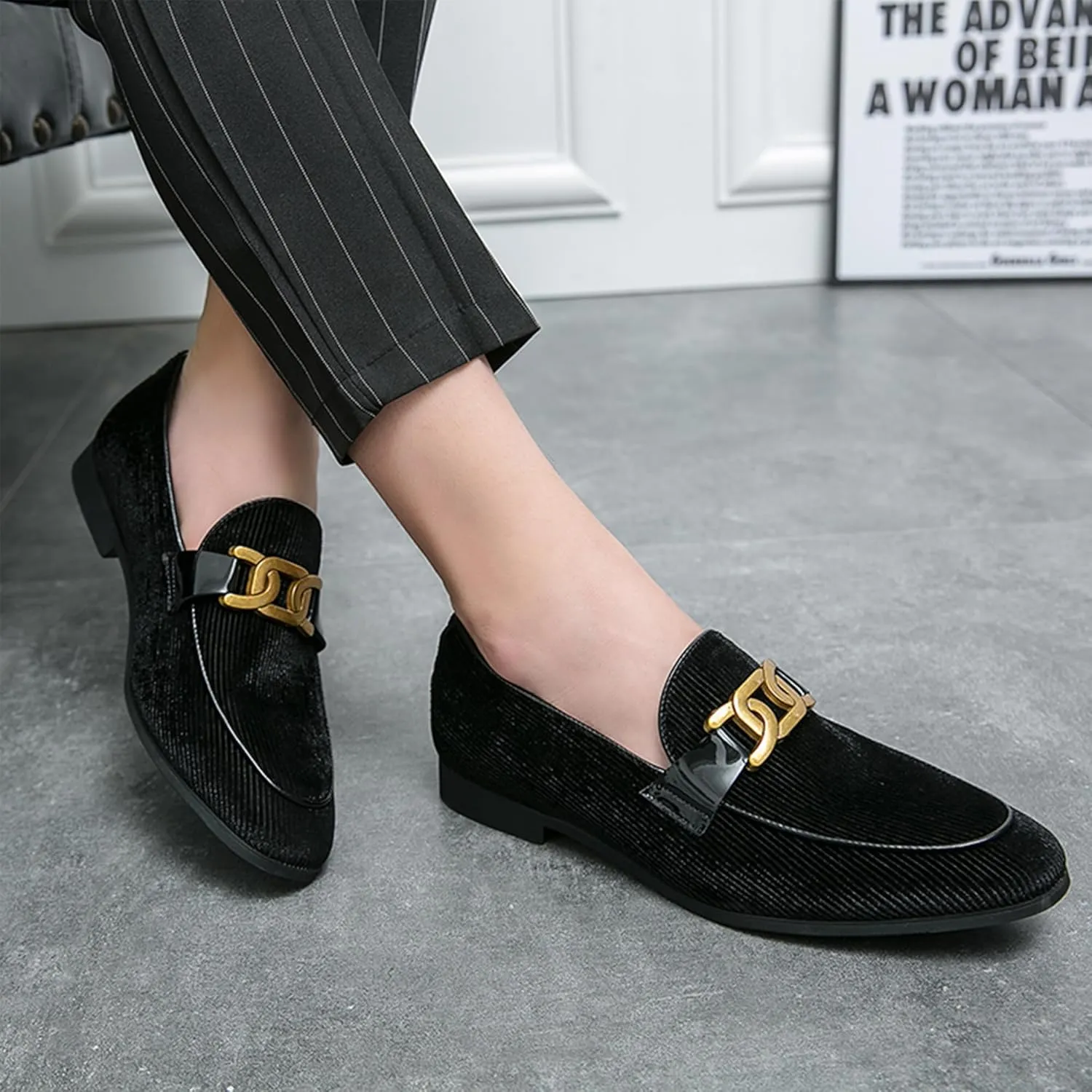 Mens Dress Shoes Velvet Loafers Double Monk Strap Vintage Fashion Slip-on Suede Loafers Non Slip Business Work Office Dress Shoes