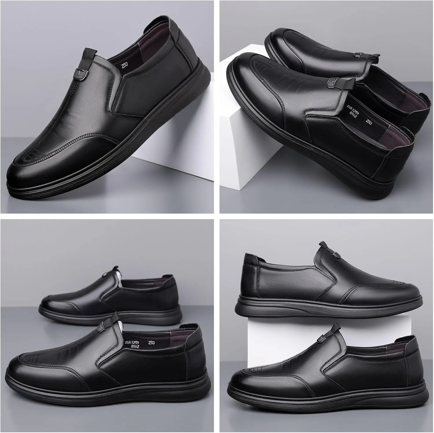 Men's Genuine Leather Slip On Dress Loafers Casual Round Toe Non Slip Flats Formal Shoes for Business Walking Party Wedding