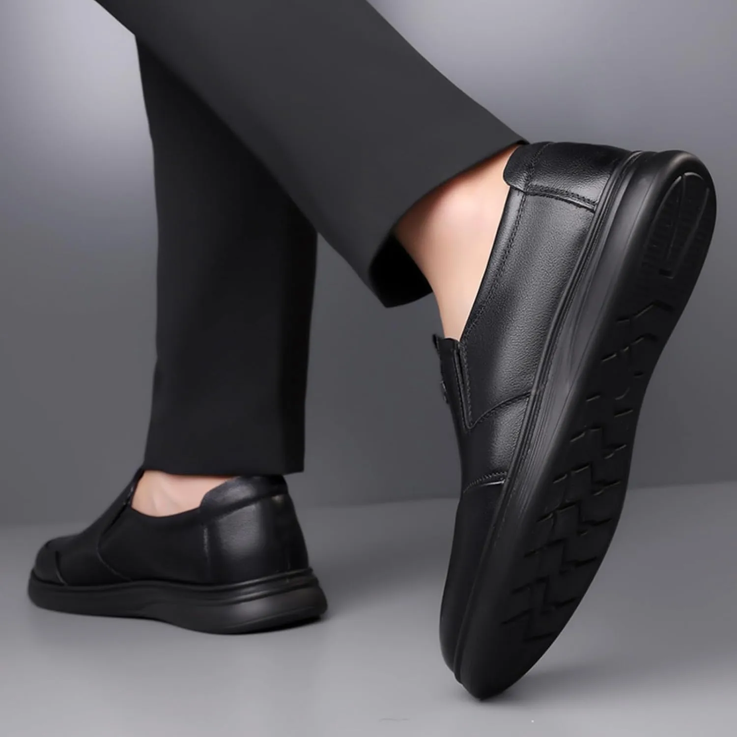 Men's Genuine Leather Slip On Dress Loafers Casual Round Toe Non Slip Flats Formal Shoes for Business Walking Party Wedding