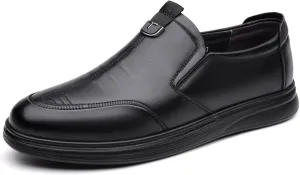 Men's Genuine Leather Slip On Dress Loafers Casual Round Toe Non Slip Flats Formal Shoes for Business Walking Party Wedding