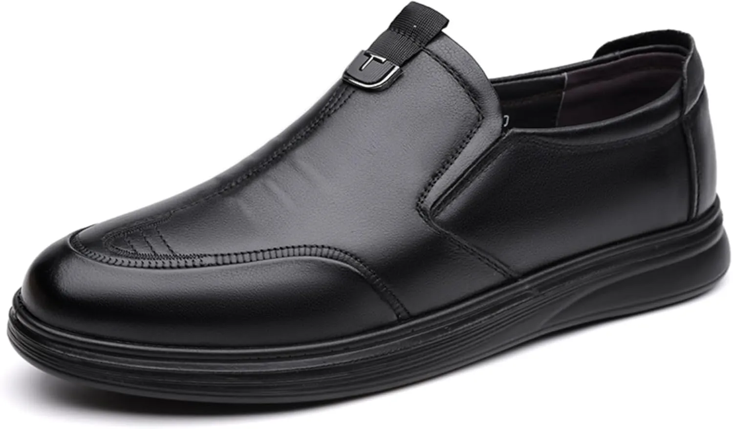 Men's Genuine Leather Slip On Dress Loafers Casual Round Toe Non Slip Flats Formal Shoes for Business Walking Party Wedding