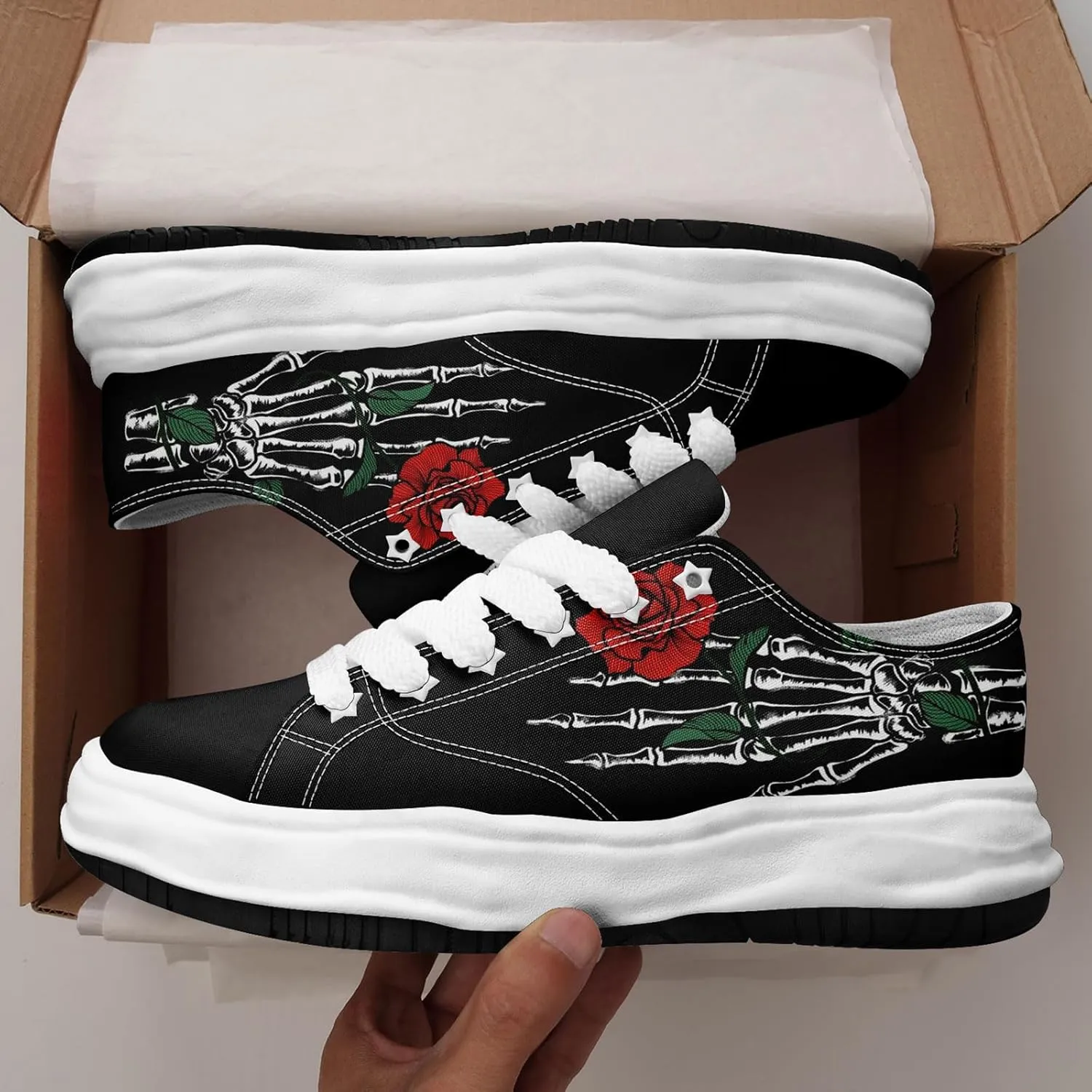 Men's Gothic Skull Fashion Sneakers Casual Skateboarding Canvas Shoes for Women Streetwear Trendy Comfort Walking Shoes