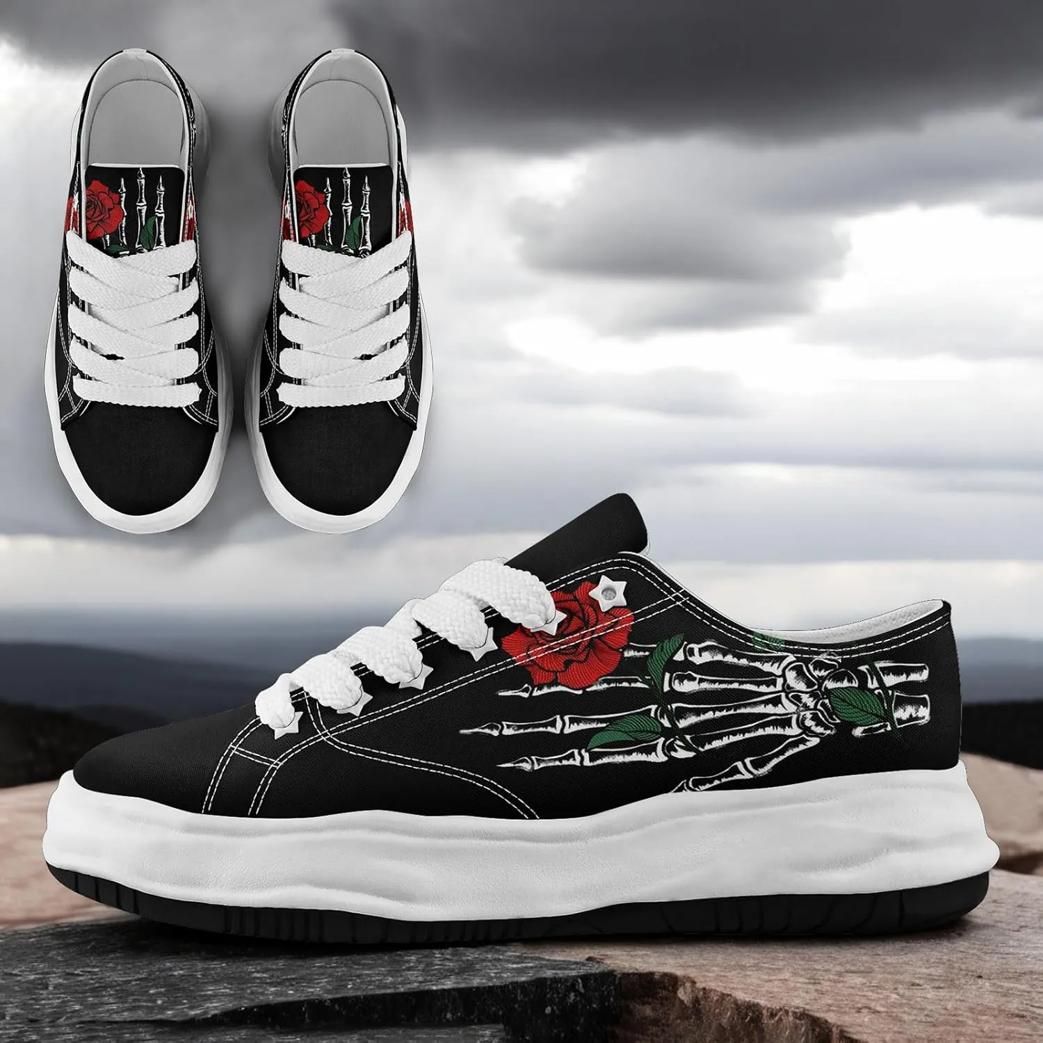 Men's Gothic Skull Fashion Sneakers Casual Skateboarding Canvas Shoes for Women Streetwear Trendy Comfort Walking Shoes