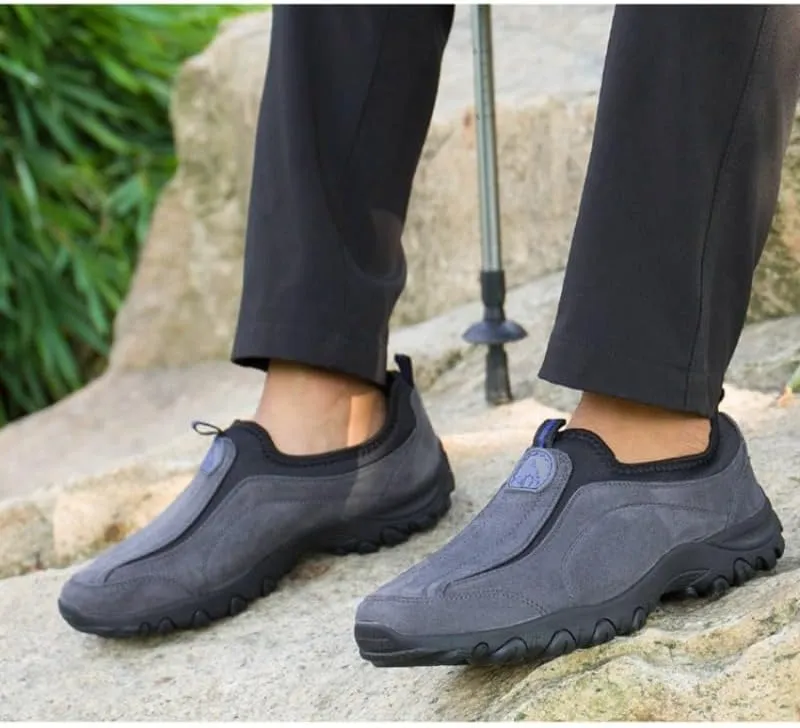Men's Hands Free Slip On Walking Shoes Loafers Sneakers Casual Leather Comfortable Breathable Hiking Working All-Terrain Ankle Boots Trekking