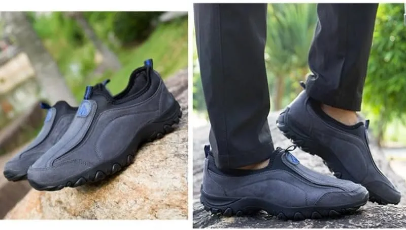 Men's Hands Free Slip On Walking Shoes Loafers Sneakers Casual Leather Comfortable Breathable Hiking Working All-Terrain Ankle Boots Trekking