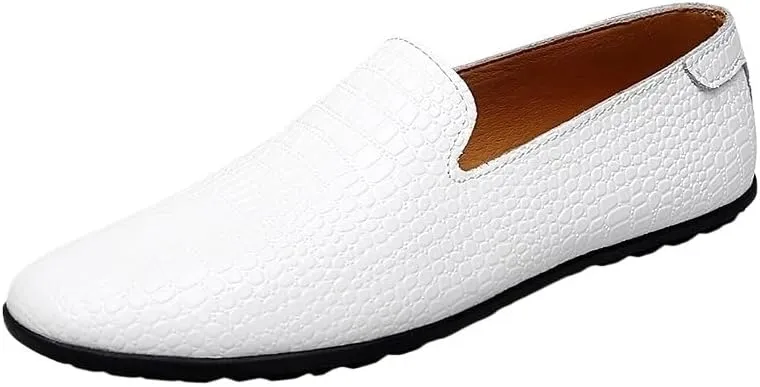 Men's Leather Loafers Round Toe PU Driving Moccasins Shoes Crocodile Print Smoking Loafers Anti-Slip Resistant Lightweight Comfortable Casual Slip-On