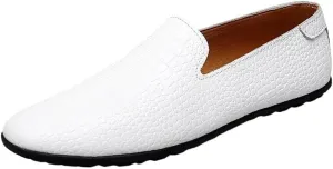Men's Leather Loafers Round Toe PU Driving Moccasins Shoes Crocodile Print Smoking Loafers Anti-Slip Resistant Lightweight Comfortable Casual Slip-On